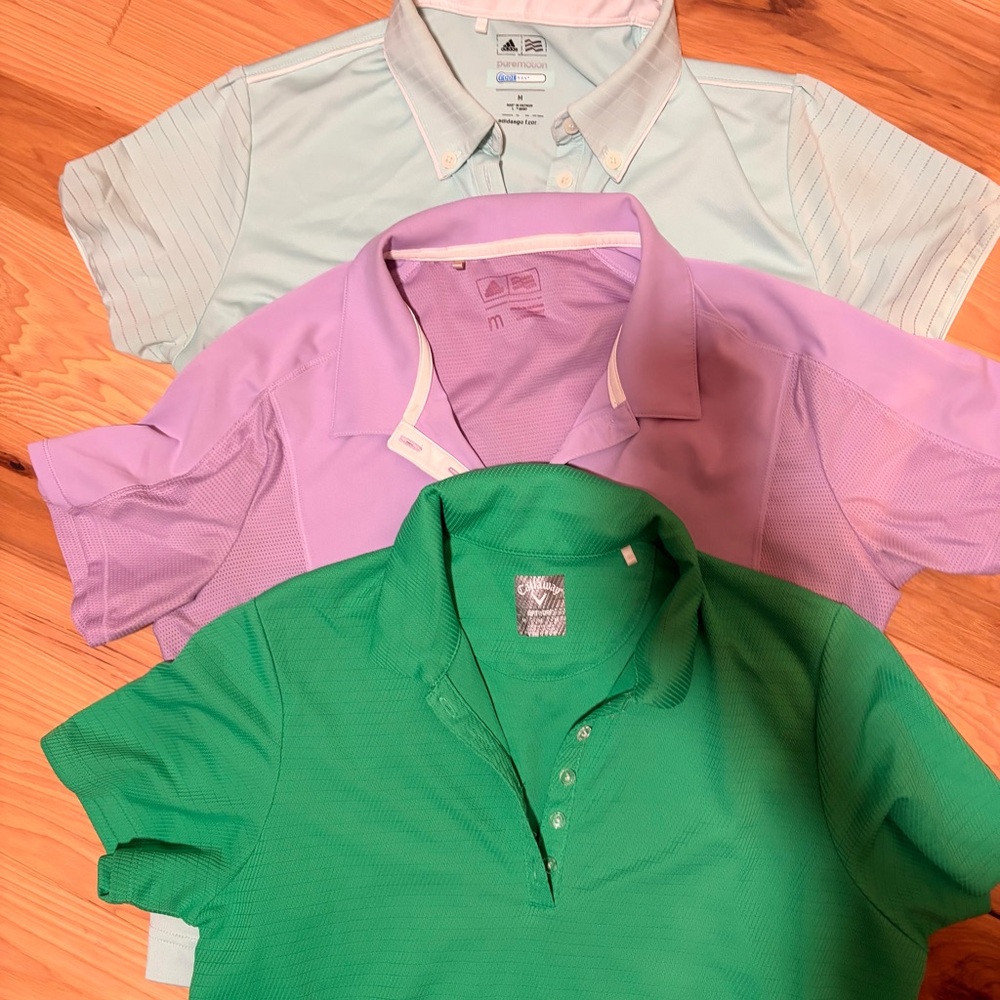 LOT 3 Adidas Callaway Golf Polo Shirt medium green mint purple